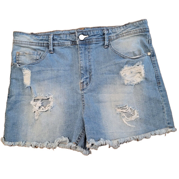Harper Large Blue Jean Denim Cut Off Distressed SHORTS Light Wash 33" Waist - Picture 1 of 4
